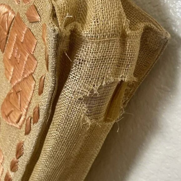 ⭐️ Embroidered Peach Boho Rattan Wicker Picnic Beach Hipster Tote Bag Purse - Picture 2 of 6